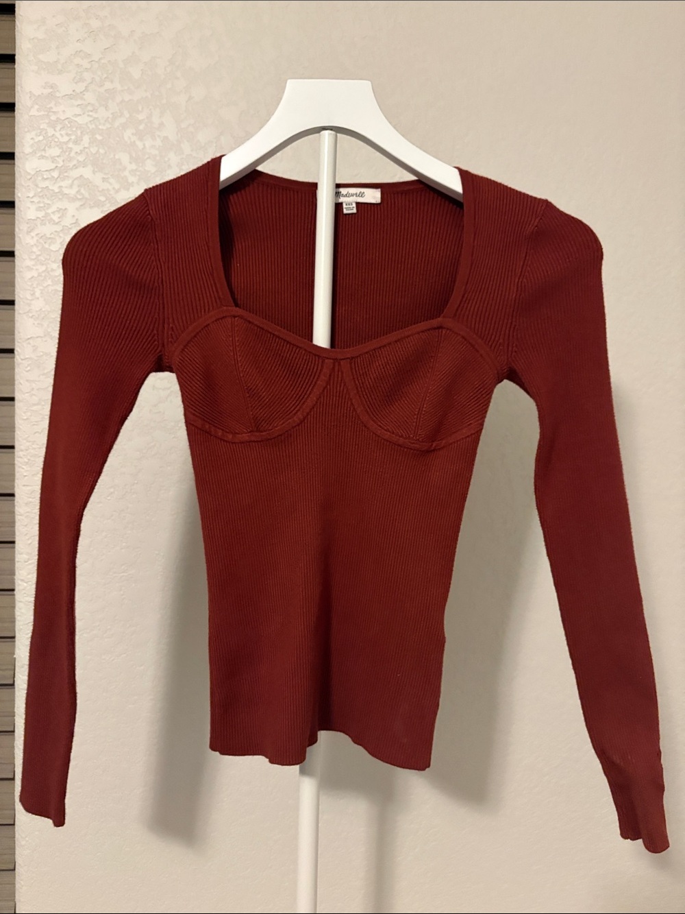 Madewell Rust Red Ribbed Long-Sleeve Bustier Top